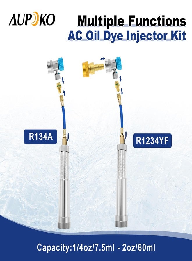 Aupoko AC Oil Dye Injector Kit, A/C Oil Dye Injector Tools with R134a Adjustable Quick Coupler, R410 Mini Split Adapter, Valve Core Remover and Oil Checkers for R134A R1234YF R410A Refrigerant System - Image 2